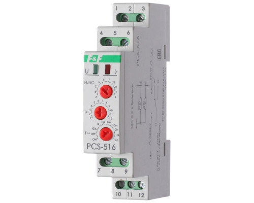 Реле времени PCS-516 8А 230В 1 перекл. IP20 многофункц. вход: START/RESET монтаж на DIN-рейке (аналог РВО-1М) F&F EA02.001.013