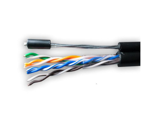 Кабель витая пара U/UTP кат.5E 4х2х24AWG solid CU PE Outdoor Standard трос черн. (м) SUPRLAN 01-0322-1