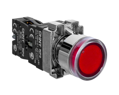 Кнопка управления NP2-BW3461 1НО красн. AC/DC 230В(LED) IP40 (R) CHINT 574080