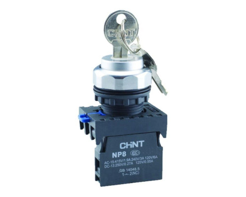 Переключатель с ключом NP8-10Y/21 2 полож. с фиксацией 1НО IP65 (R) CHINT 578130