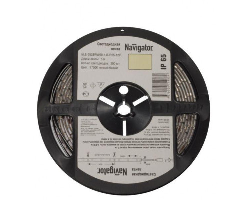 Лента светодиодная 71 411 NLS-3528WW120-9.6 IP65 12B R5 9.6Вт/м (уп.5м) Navigator 71411