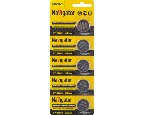 Элемент питания литиевый CR2025 94 764 NBT-CR2025-BP5 (блист.5шт) Navigator 94764