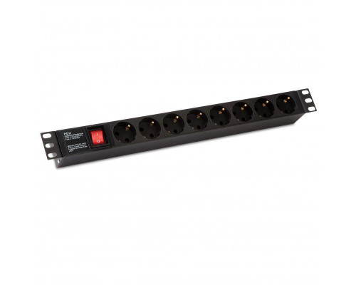 Блок розеток SHE19-8SH-S-IEC 19дюйм 250В 1U 10А 8 розеток Schuko с выкл. алюм. корпус разъем IEC 60320 C14 Hyperline 255002