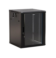 Шкаф настенный 19дюйм 12U 650х600х600мм TWB-1266-GP-RAL9004 стеклян. дверь черн. Hyperline 392634