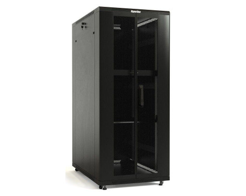 Шкаф напольный TTB-4261-DD-RAL9004 19дюйм 42U 2055х600х1000 перед. и задняя перфор. двери (75проц.) ручка с замком крыша нового типа черн. (RAL 9004) (разобранный) Hyperline 392681