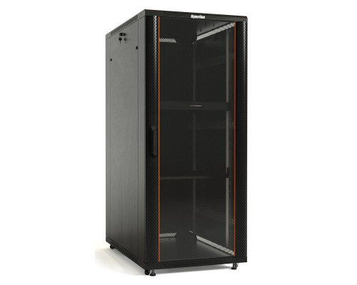 Шкаф напольный TTB-4268-AS 19дюйм 42U 2055х600х800мм перед. стекл. дверь со стальн. перф. боковинами задн. дверь сплошная ручка с замком крыша нового типа черн. (RAL 9004) Hyperline 392682