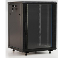 Шкаф настенный TWB-FC-1866-GP-RAL9004 19дюйм. 18U 908х600х600мм стекл. дверь с перфорацией по бокам ручка с замком с возмож. установки на ножки черн. (разобранный) Hyperline 395560
