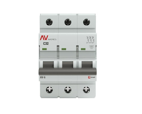 Выключатель автоматический модульный 3п C 32А 6кА AV-6 AVERES EKF mcb6-3-32C-av