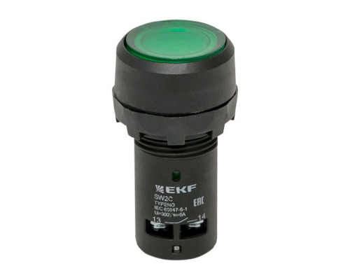 Кнопка SW2C-10D с подсветкой зел. NO EKF sw2c-md-g