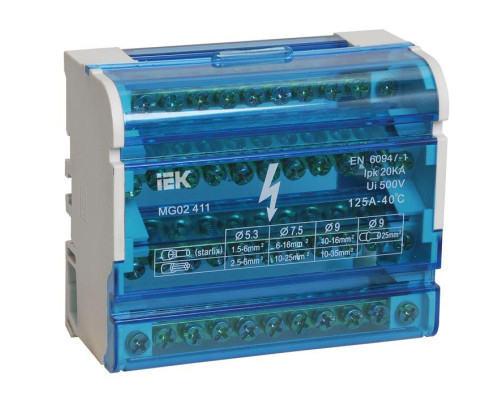 Шина на DIN-рейку в корпусе (кросс-модуль) ШНК 4х11 3L+PEN IEK YND10-4-11-125