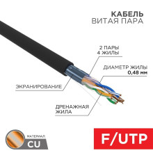 Кабель витая пара F/UTP 4х2х24AWG кат.5E медь наружн. прокл. черн. (м) PROCONNECT 01-0154