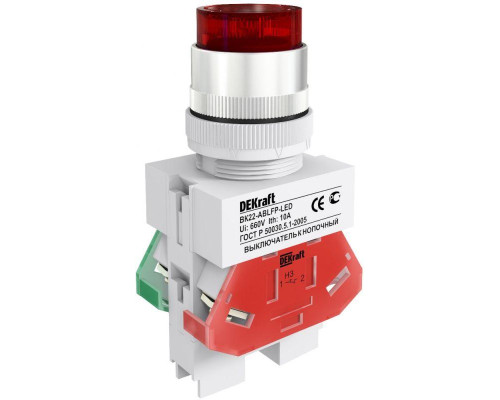 Выключатель кнопочный LED ABLFP ВК-22 d22мм 220В красн. DEKraft 25027DEK